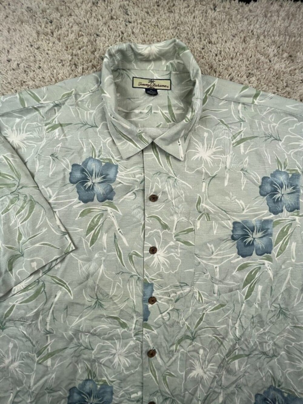 Tommy Bahama ALL SILK Hawaiian Button Up Camp Shirt Luau XL FLORAL Blue Green